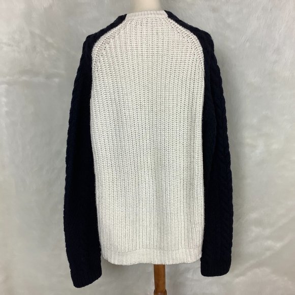 3.1 Phillip Lim Black White Colorblock Cable Knit Wool & Alpaca Chunky Sweater L - Picture 4 of 7